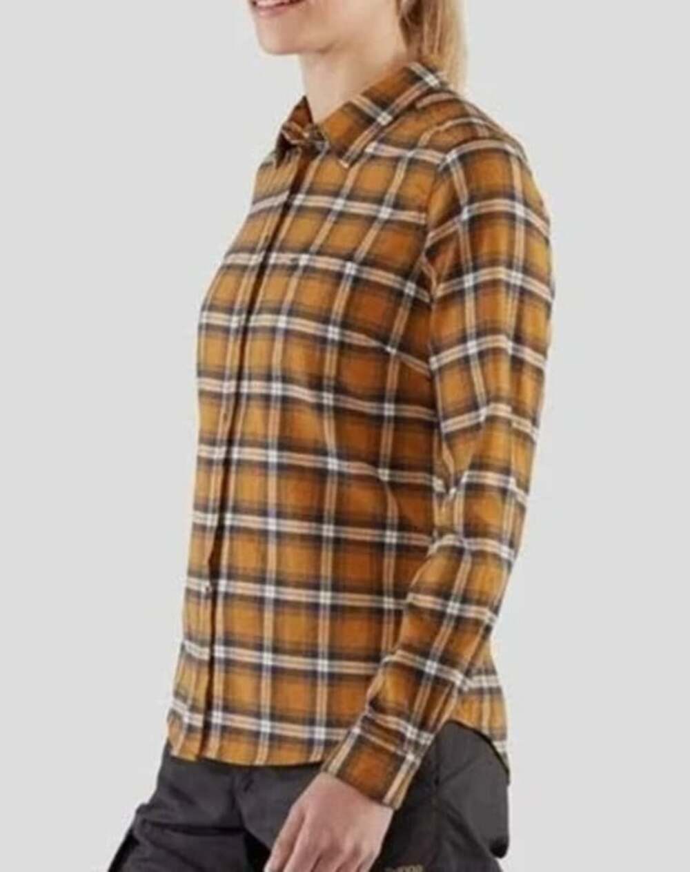 FJALLRAVEN Ovik Flannel Shirt Women's S Button Up Tan Plaid Regular Fit Gorpcore